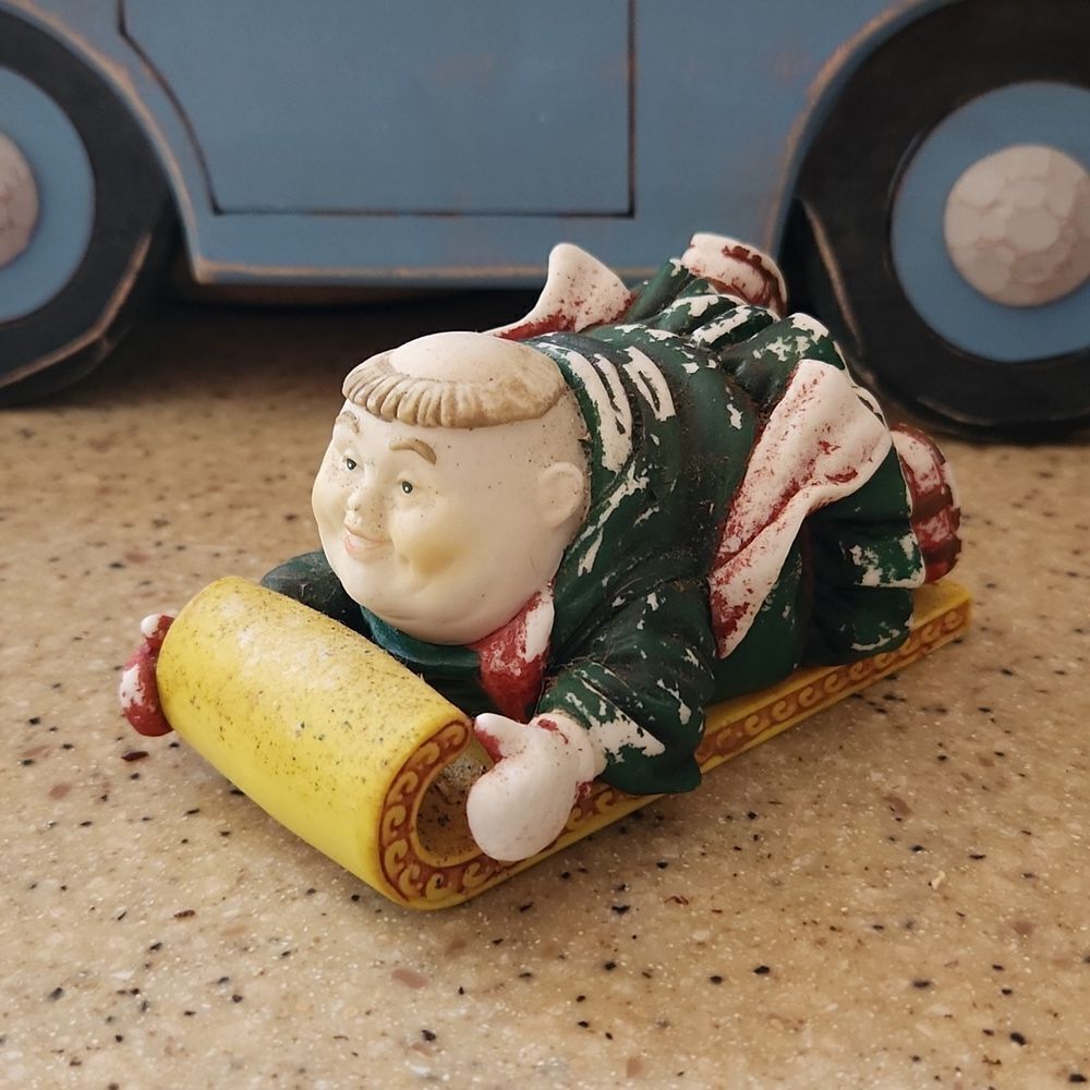 Thaddeous The Tobogganist Dept 56 Monks at Christmas Porcelain Figurine